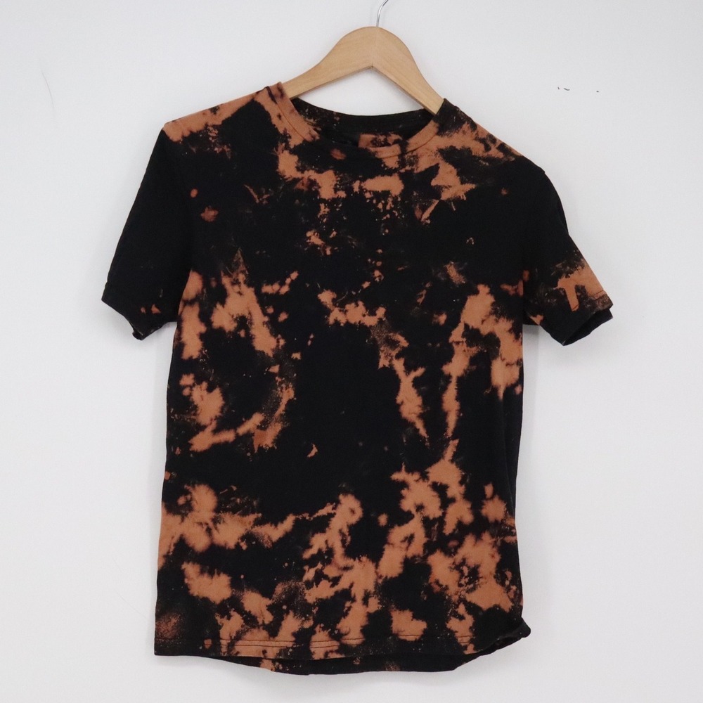 Gildan T-Shirt Mens S Softstyle Black Bleach Dye Short Sleeve Streetwear Exc